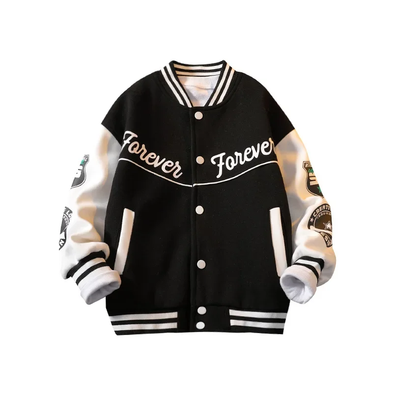 

Spring Autumn Casual Boys Contrast Alphabet Varsity Jackets School Kids Outfit Tops Child Single-breasted Sport Coats 3-14 Years