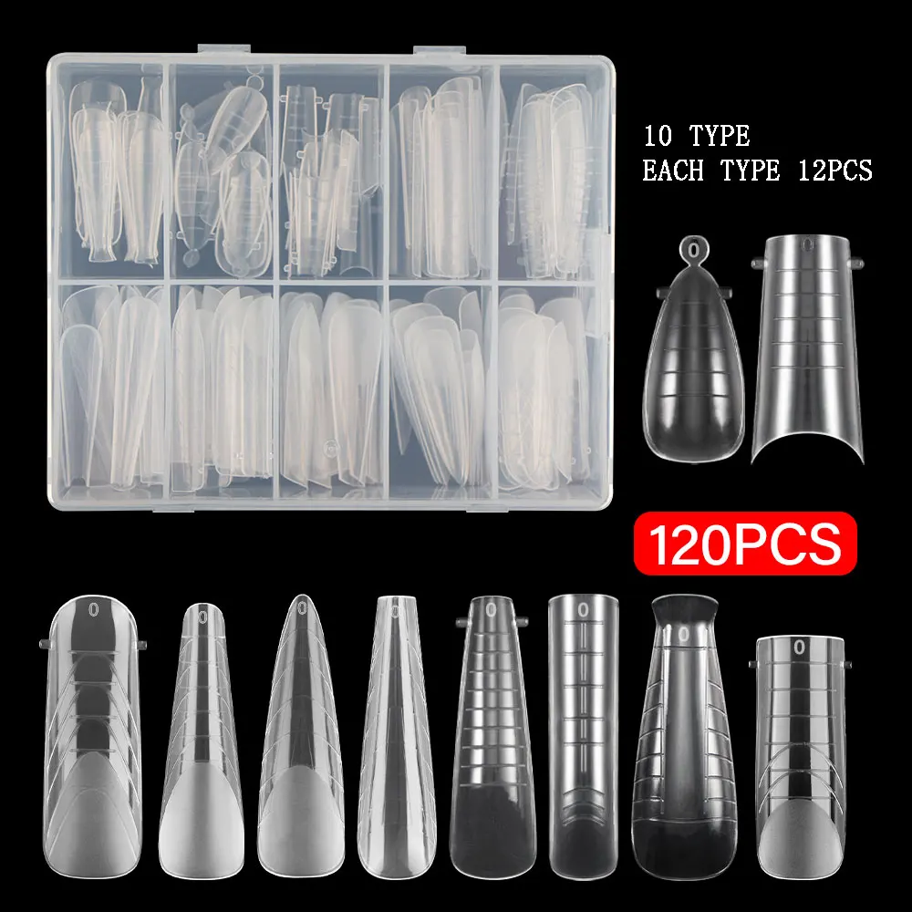2023 New Nail Extension Mold Nails Plastic Forms Tips For Poly Uv Gel Quick Building Mold Dual Form False Nail Tips 120 Pz/Scatola