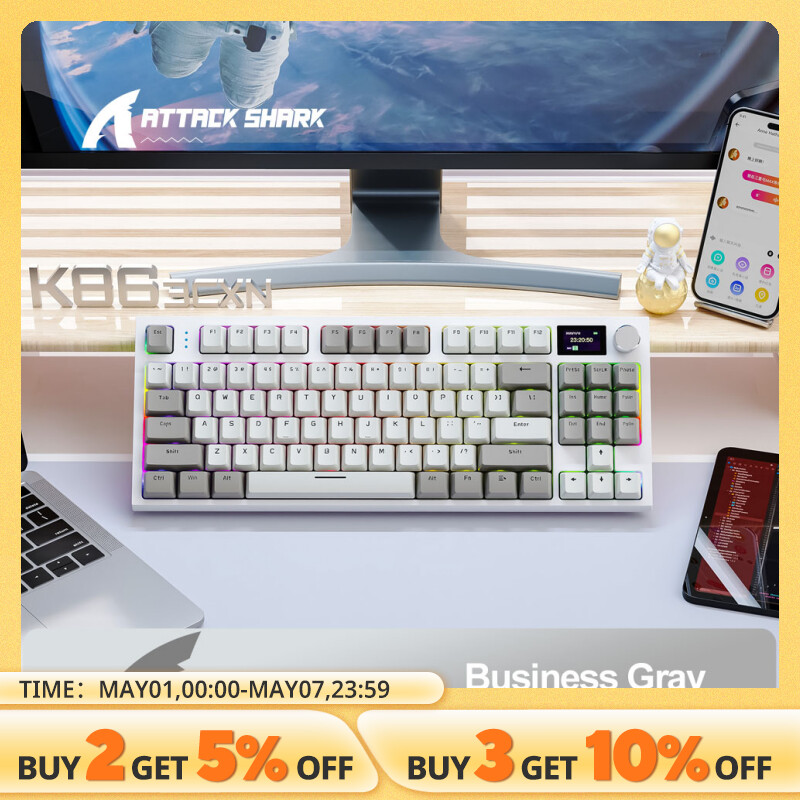  K86 Wireless Hot-Swappable Mechanical Keyboard Bluetooth/2.4g With Display Screen and Volume Rotary Button for Games and Work 