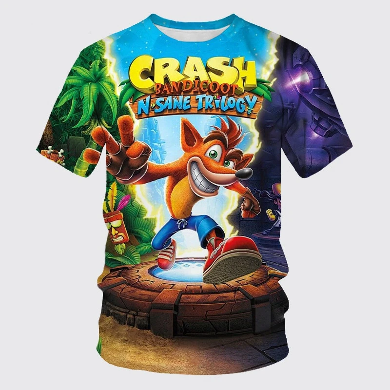 Crash Bandicoot - Children's 3D Printed T-shirt, Casual Sports Top, Cartoon Round Neck Short Sleeve Summer Fashion T-shirt