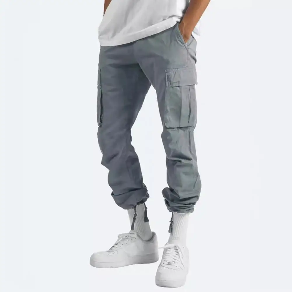 

Men Pants with Pockets Vintage American Style Men's Cargo Pants with Elastic Waist Multi Pockets Breathable Fabric Hip for Daily