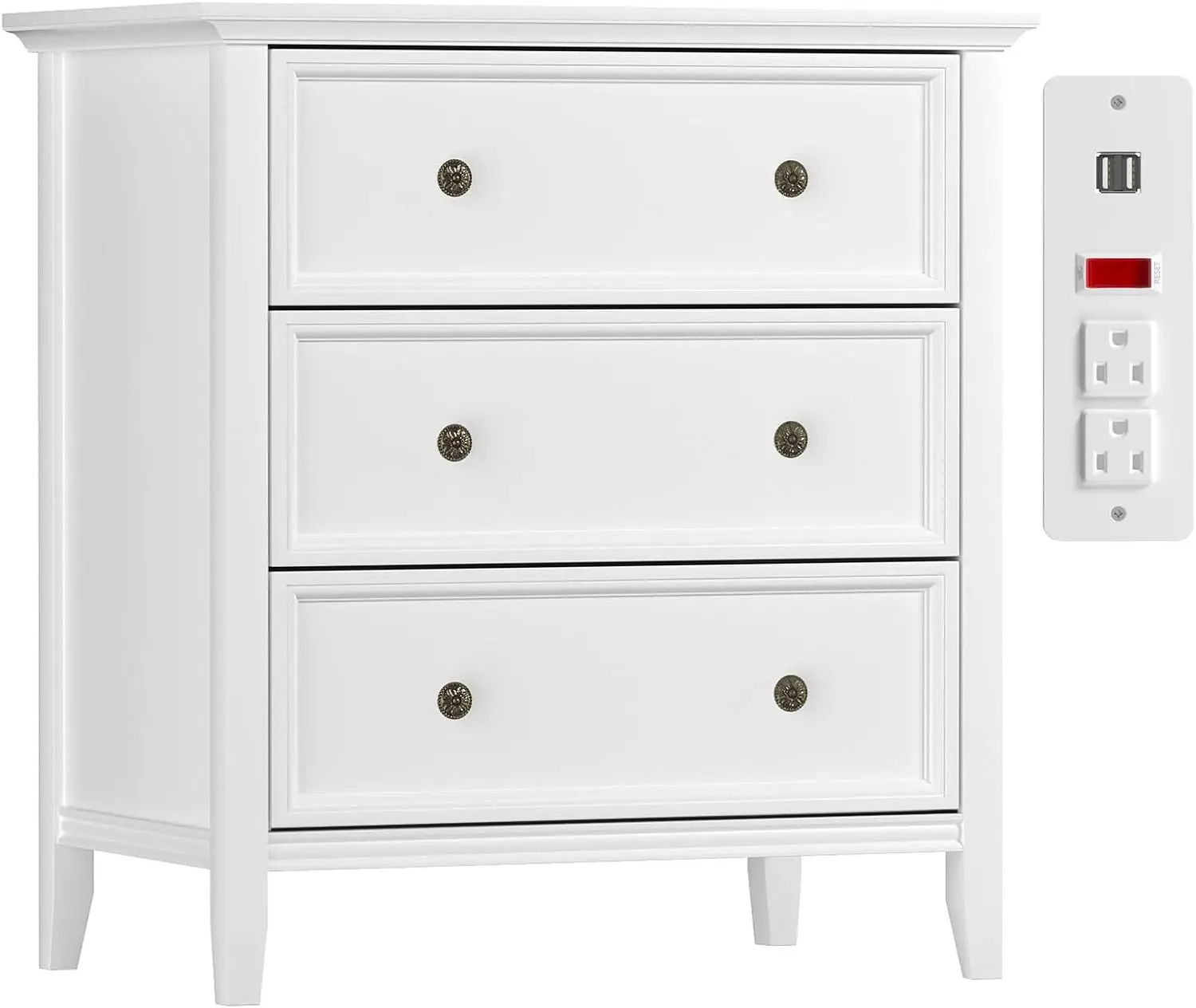 

Nightstand with 3 Drawers and Charging Station, Solid Wood Nightstand Organizer for Bedroom