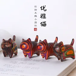 Miniature Sculptures lucky cat Ornaments Cute Colored Wooden Cat Desktop Office Accessories Home Decoration Gift souvenirs