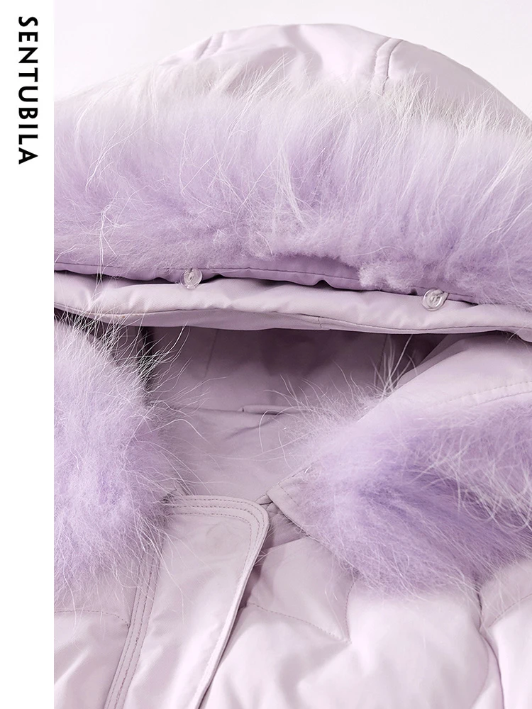 SENTUBILA Women's 90 White Duck Down Jacket 2024 Winter Hooded Loose Warm Puffer Jacket Female Midi Sweet New Outwear W34Y50770