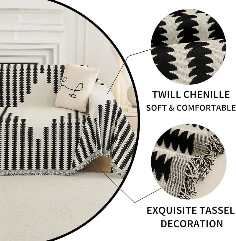 Nordic Style Chenille Sofa Towel Tassels Boho Geometric Patterns Sofa Cover for Living Room Casual Slip Covers Blankets For Beds 3