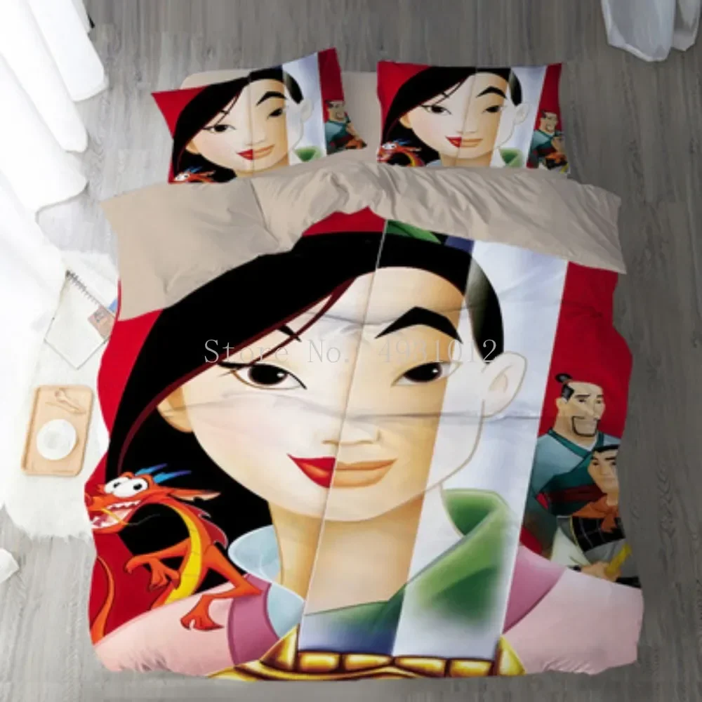 

Cartoon Mulan Bedding Set Single Double Queen King Size Duvet Cover Pillowcase Girls Bed Cover 3Pcs of Children's Home Textile