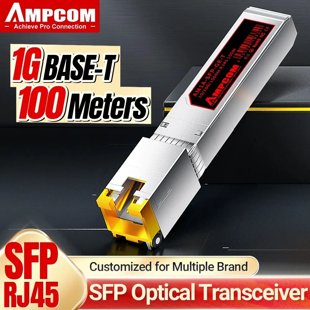 AMPCOM 1.25G SFP-T to RJ45 1000BASE-T SFP Transceiver, Ethernet Copper ...