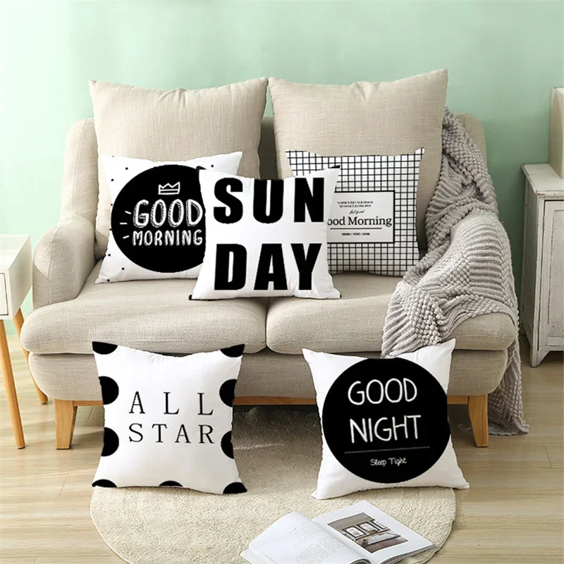 

Nordic Simple Pillow Case Ins English Letter Alphabet Print Poster Cushion Cover Black and White Grid Sofa Home Decor Pillowcase