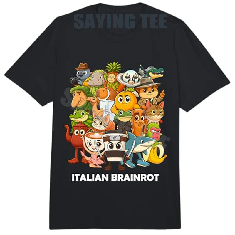 2026 Neuerscheinung Italienisches BRAINROT Alle Charaktere Niedliches Weiches Komfort-T-Shirt Y2k Humor Cartoon Tralalelo Tralala Ästhetische Kleidung – Detail 4