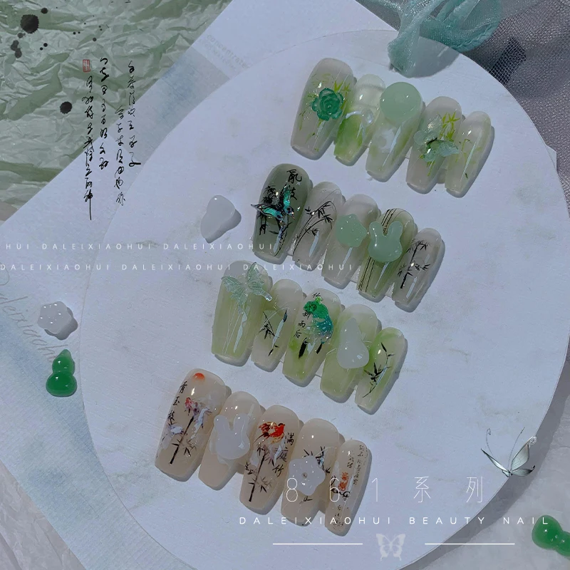 12 Grids Jade Green Nail Decoration Flowers Mixed Nails Accessories Butterfly Nails Drill Goldfish Transparent Floral Ornaments 6