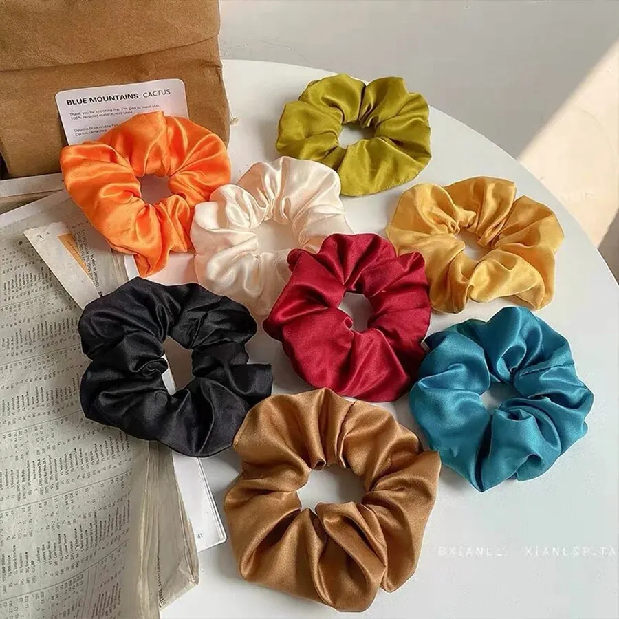 French Satin Gauze Hair Bands Solid Color Gut Ponytail Marble Head Leather Hair Bands Accessories