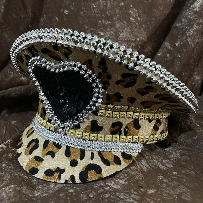 

Handmade Leopard Navy Hat with Rhinestones Women Party Outfit Accessory Drop Shipping