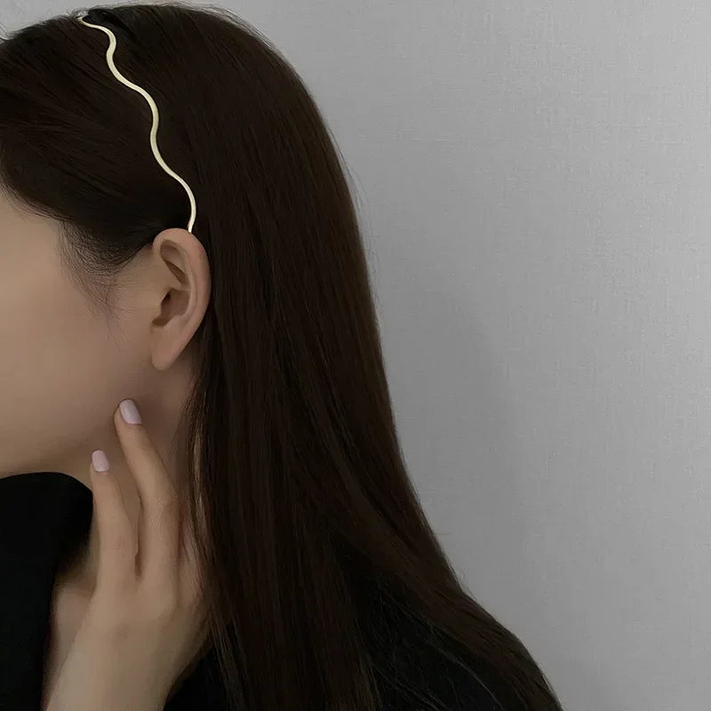 Simple Gold Ripple Metal Hairbands Elegant Wave Headbands Fashion Women Crown Head Hoop Hair Styling Headwear Accessories