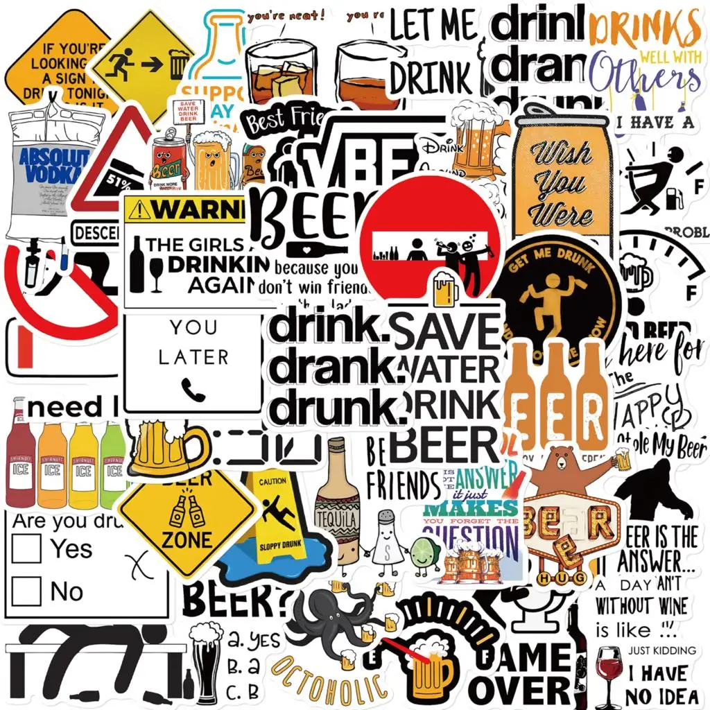 

50PCS Cute Funny Alcoholism Stickers Children Gift DIY Skateboard Luggage Refrigerator Notebook Waterproof Creative Stickers
