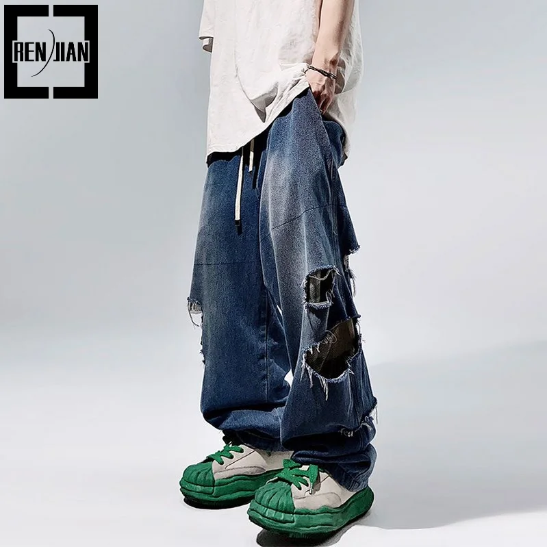 

Fashion Oversized Hip Hop Jeans Loose Fit Vibe Style Destroyed Denim Pants Harajuku Streetwear Baggy Ripped Cowboy Trousers