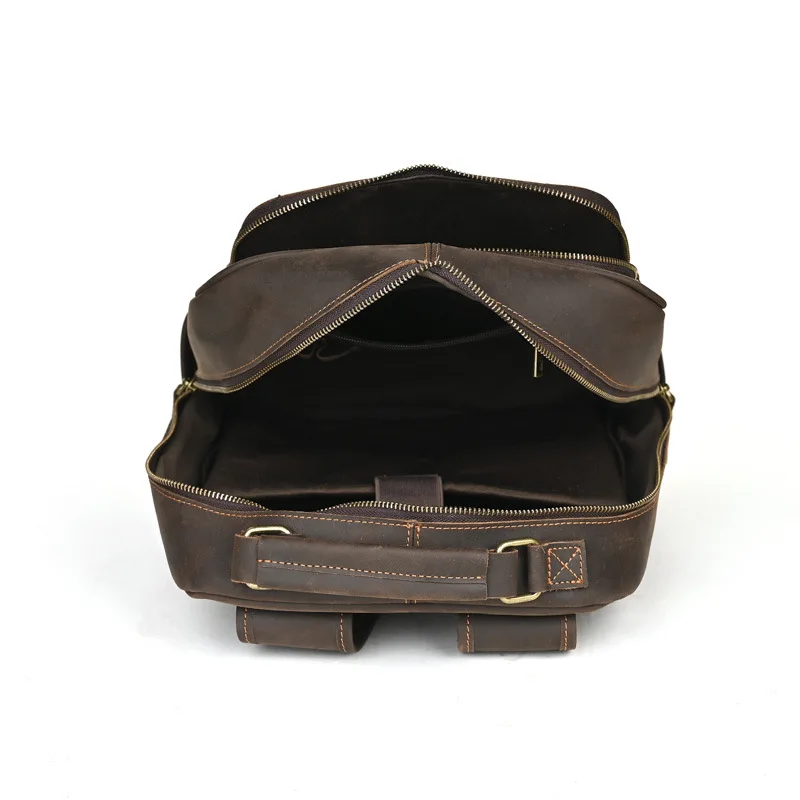 Crazy Horse Leather Backpack Men Casual Travel Bag School Bag