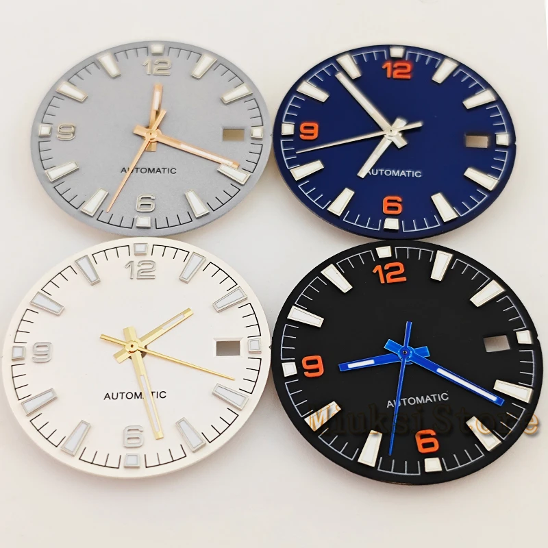 Black and White Watch Dial with Green Luminous Markers, 31mm