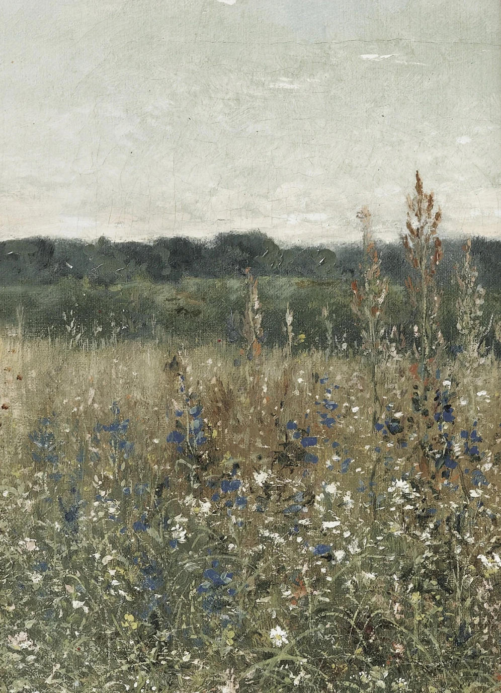 Wildflower Field Canvas Painting - Neutral Landscape Art for Farmhouse Living Room Decor
