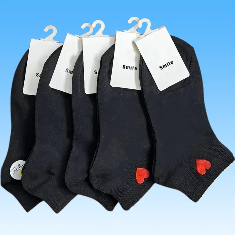 5 Pairs Black White Ankle Socks Women Spring Summer Low Tube Cotton Boat Socks Cute 