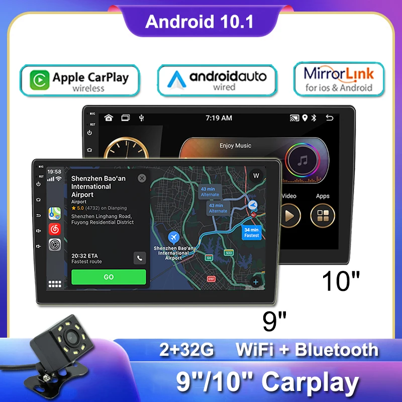 

Car Player Universal WiFi GPS Navigation Bluetooth Wireless Carplay Android auto 9" 10" Auto Multimedia Music Video Player