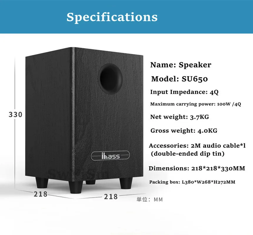Woofer Speaker IBASS Desktop 6.5 Inch Passive Subwoofer Household Wooden Home Theater Sound System 100W High Power Pure Bass Speakers