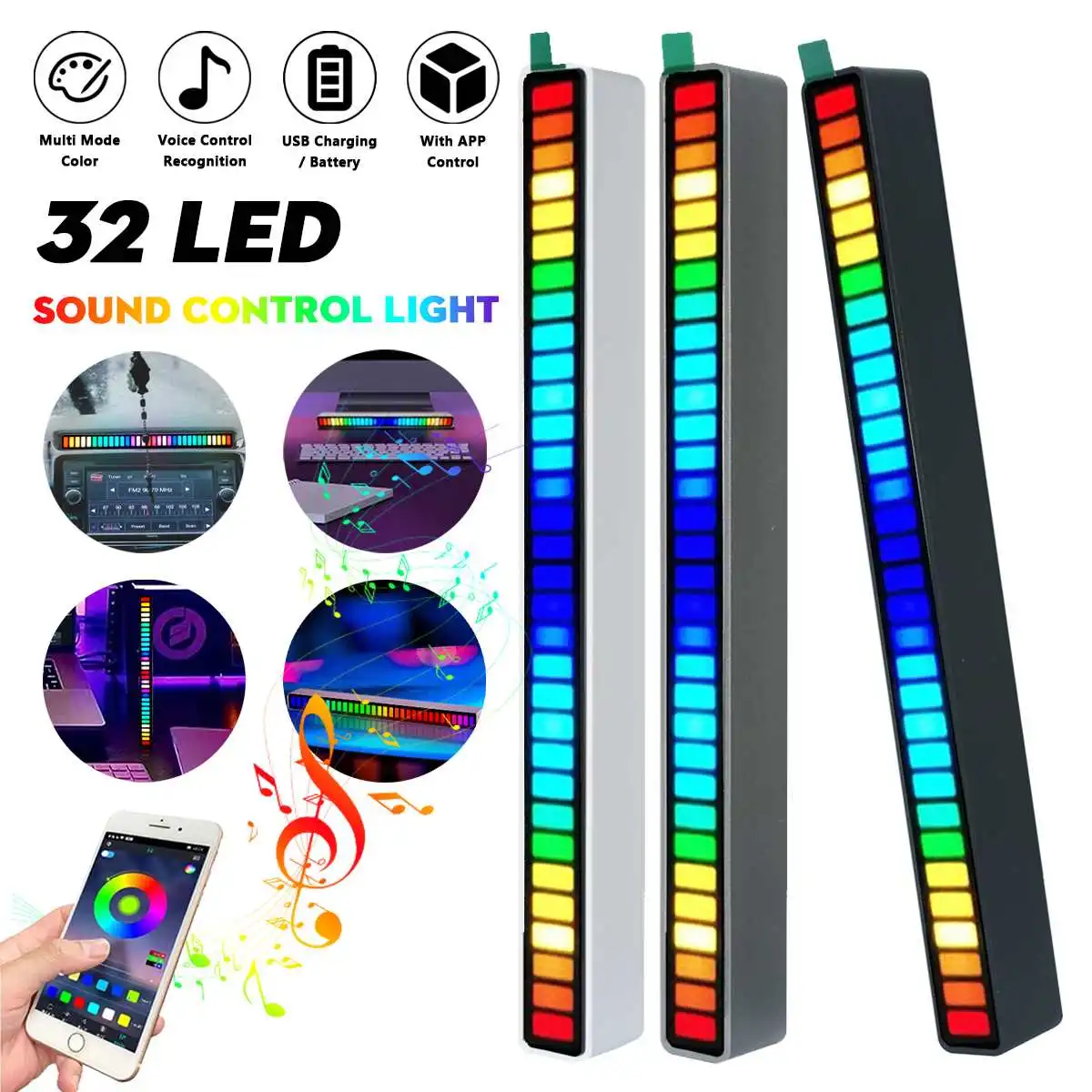 

Sound Control LED Strip Light Pickup Rhythm Light for Car Party Music Atmosphere Light RGB Music Light Bar USB Colorful Lamp