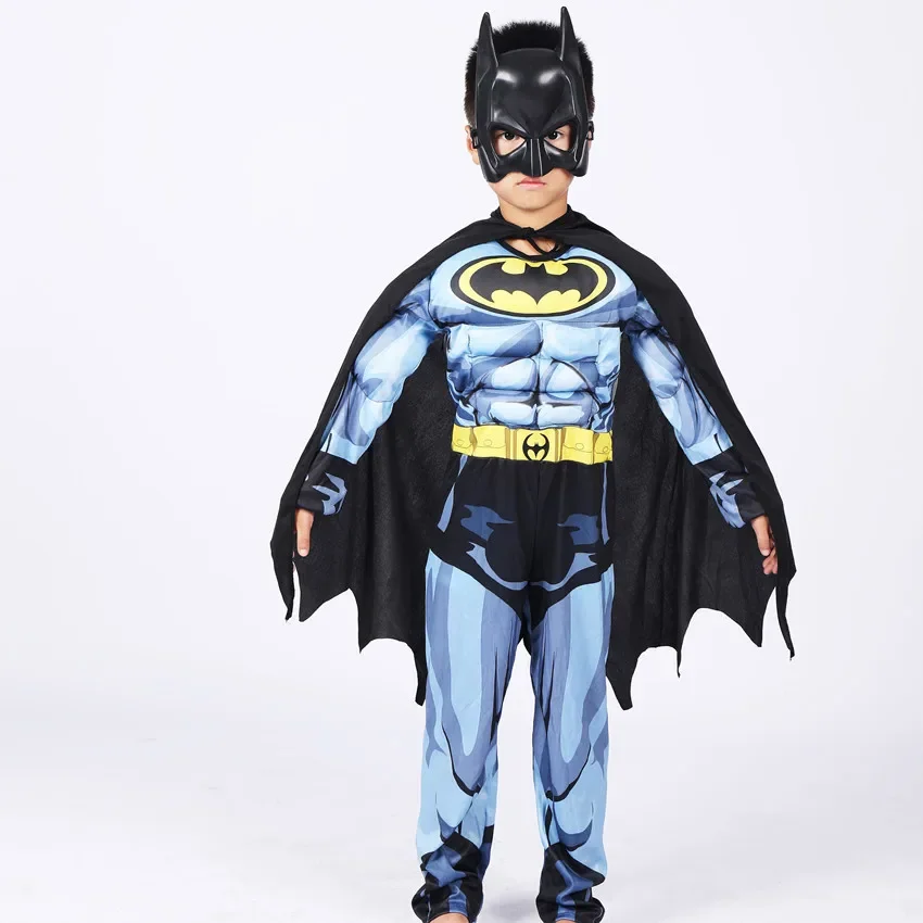 Kids Bat Cosplay Jumpsuit Cosplay jumpsuit Superhero cosplay costume Kids cosplay costume Hero Costume Suit with Cape Mask Men Superhero Wayne Cosplay Halloween Carnival Party