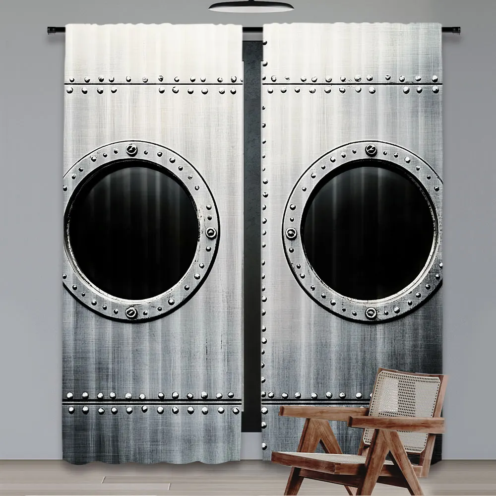 2Pcs Vintage Airplane Curtains Airplane Windows Close Up Image Detailed Steampunk Style Living Room Bedroom Window Drapes 2
