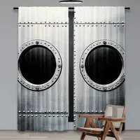 2Pcs Vintage Airplane Curtains Airplane Windows Close Up Image Detailed Steampunk Style Living Room Bedroom Window Drapes 2