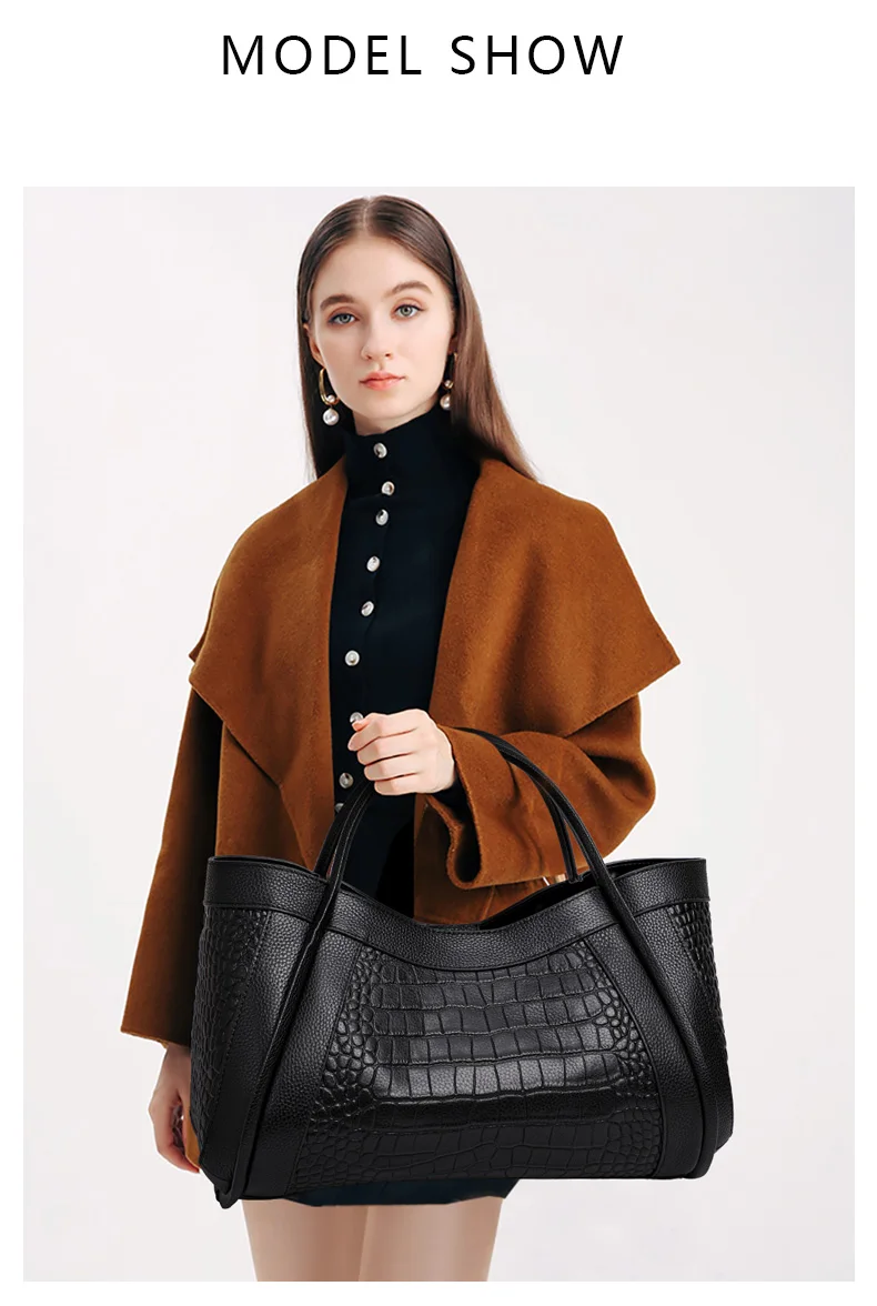 Aidrani New Women's Crocodile Pattern Handbag Simple and Elegant High Quality Cowhide Mother and Child Bag