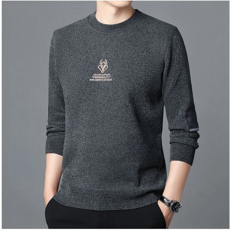 Men's Clothing Casual Commuting 2023 Autumn and Winter Fashion New Trend Print Round Neck Long Sleeve Versatile Plush Pullover