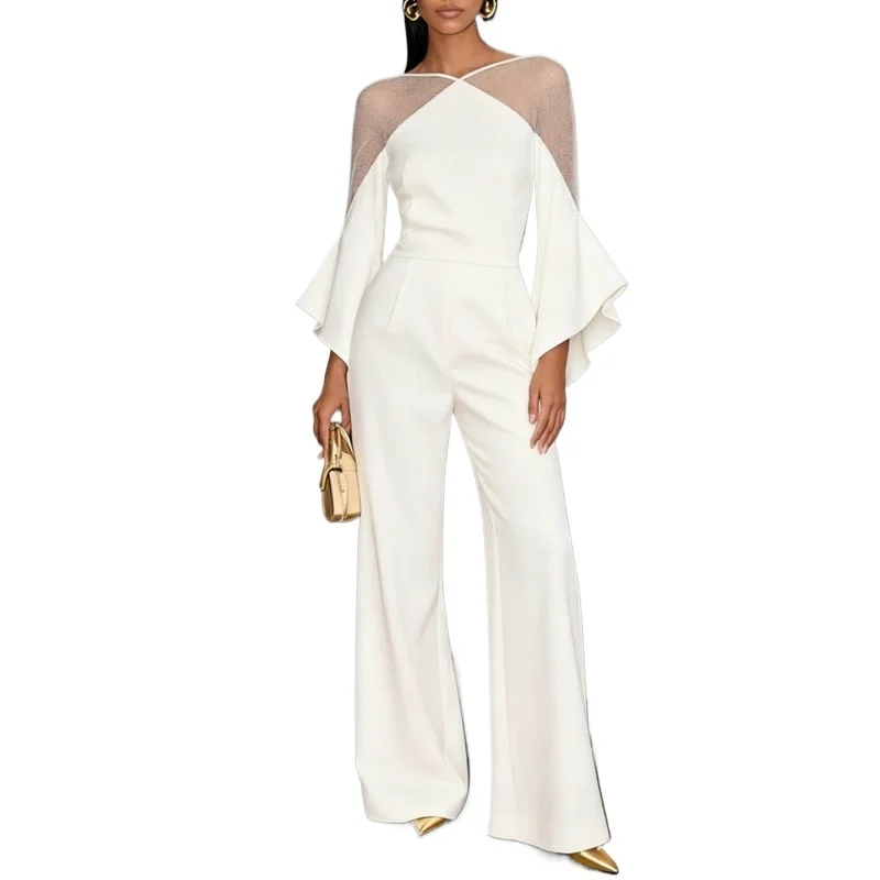 طقم مكون من قطعتين باللون الأبيض من Tinan بأكمام م...