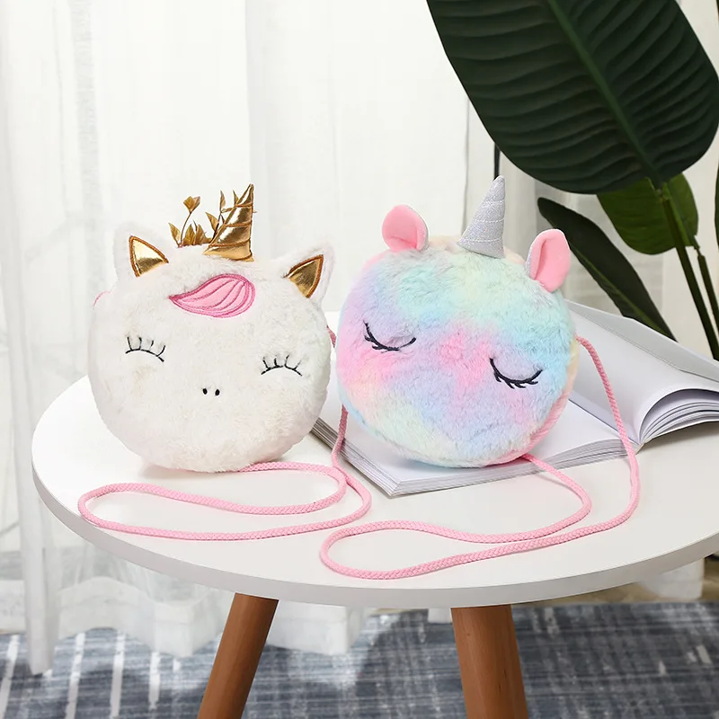 

Wholesale of new children's bags cartoon cute girl unicorn personalized style colored wool one shoulder crossbody bag