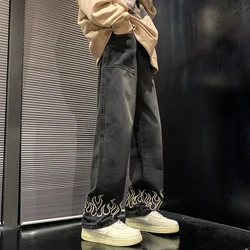 2023 Spring New Personality Embroidery Men's Baggy Jeans Streetwear Loose Straight Denim Trousers Male Brand Clothing
