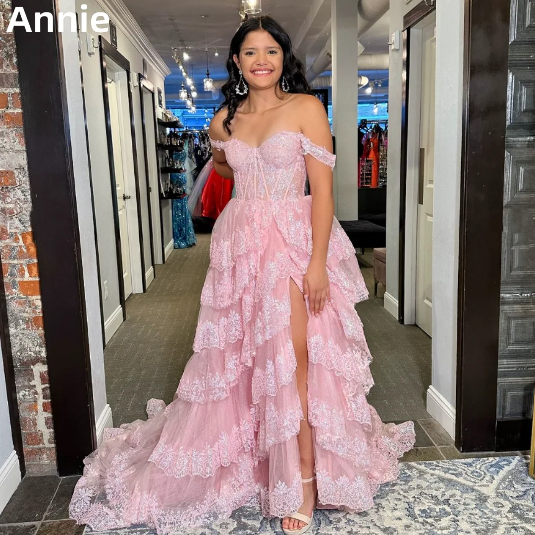 

Annie Pink Prom Dress Glitter Tulle Graduation A-shaped Formal Evening Dresses Vestidos De Fiesta Elegantes Para Mujer2024