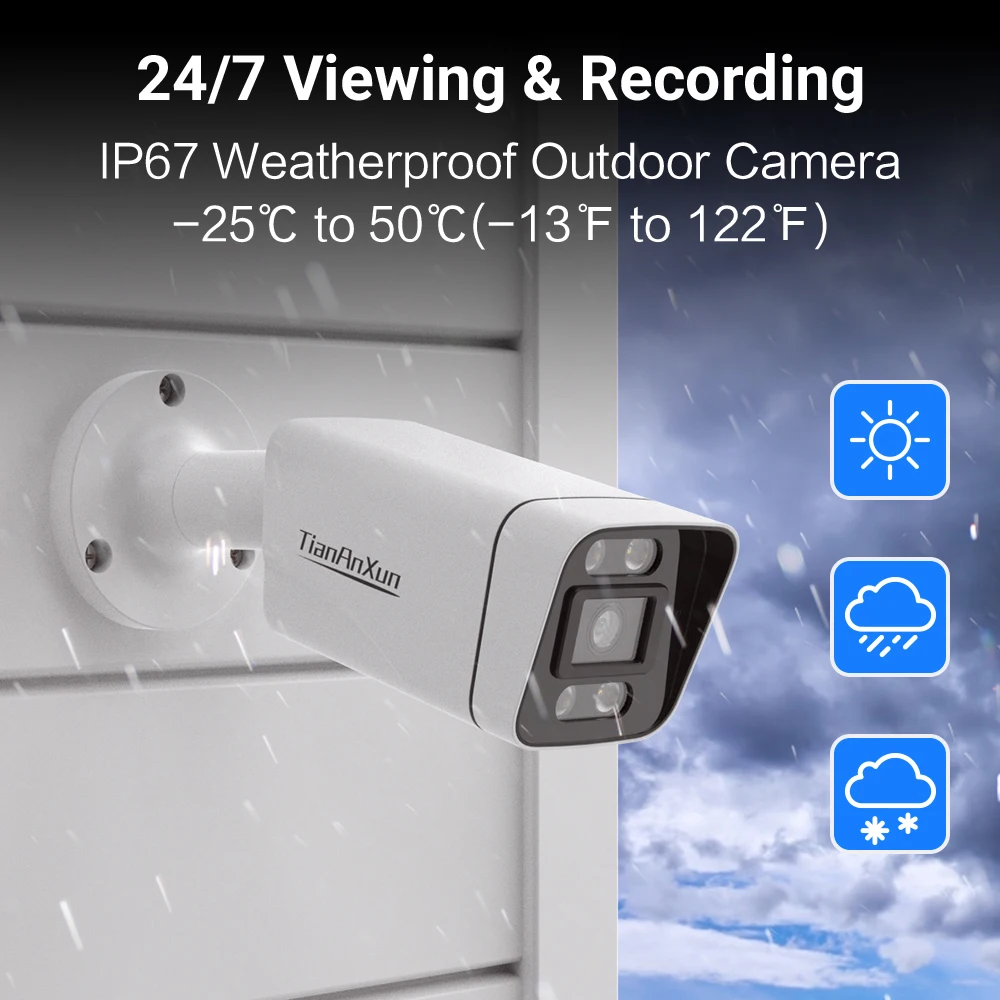 IP Camera Surveillance Camera Wifi IP Camera Tiananxun 8Mp 4K Ip Camera Poe 5Mp Cctv Security Cameras H.265 Outdoor Waterproof Audio Video Surveillance For Nvr System
