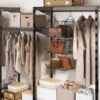 6 Tier Closet Hanging Organizer, Clothes Shelves with 2 Pair Hooks,5 S Hooks, Wire Storage Basket Bins, for Clothing Sweaters 6