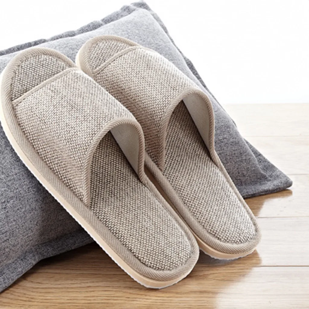 Linen Slippers Women And Men Household Indoor Floor Slippers Daily Home Simple Plain Mute Anti-Slip Comfortable Slippers 3