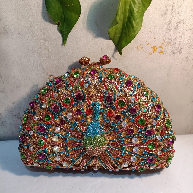 Peacock Textile Handbag with Green Jade, Neilloware, Scarab and Diamon –  Lotus Arts de Vivre