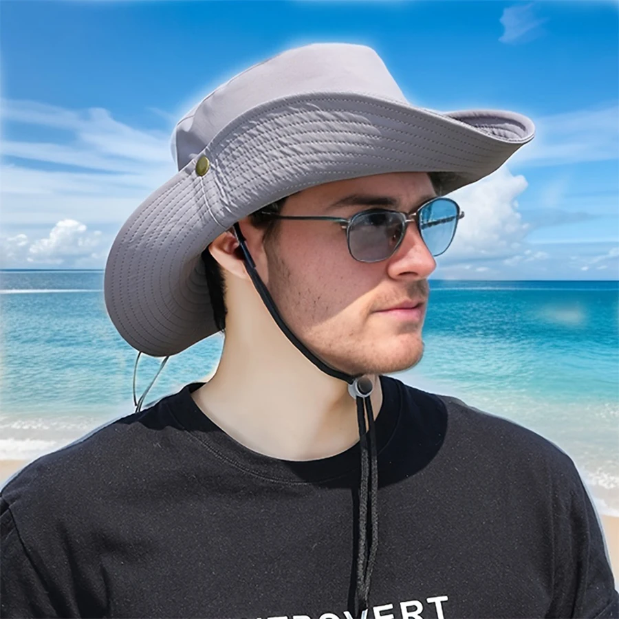 Sunscreen hat for men's new large brim sunshade fisherman hat for outdoor hiking, western cowboy women's sun