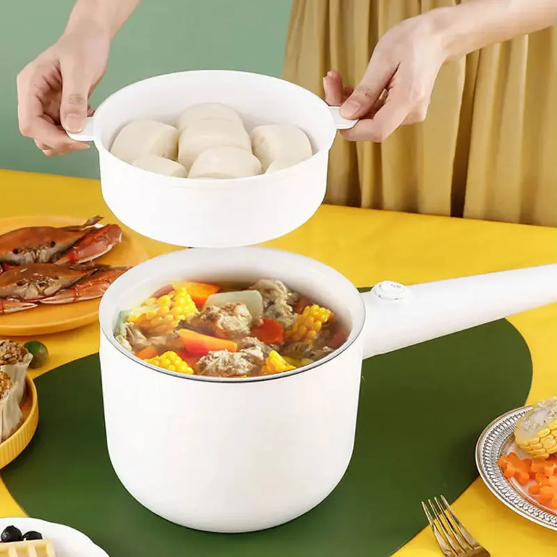 1.8L Multi-Functional Electric Pan, 600W 2 In 1 Instant Noodles Pot ,Non-Stick Kitchen Cooking Utensils Frying Household Cooker 2