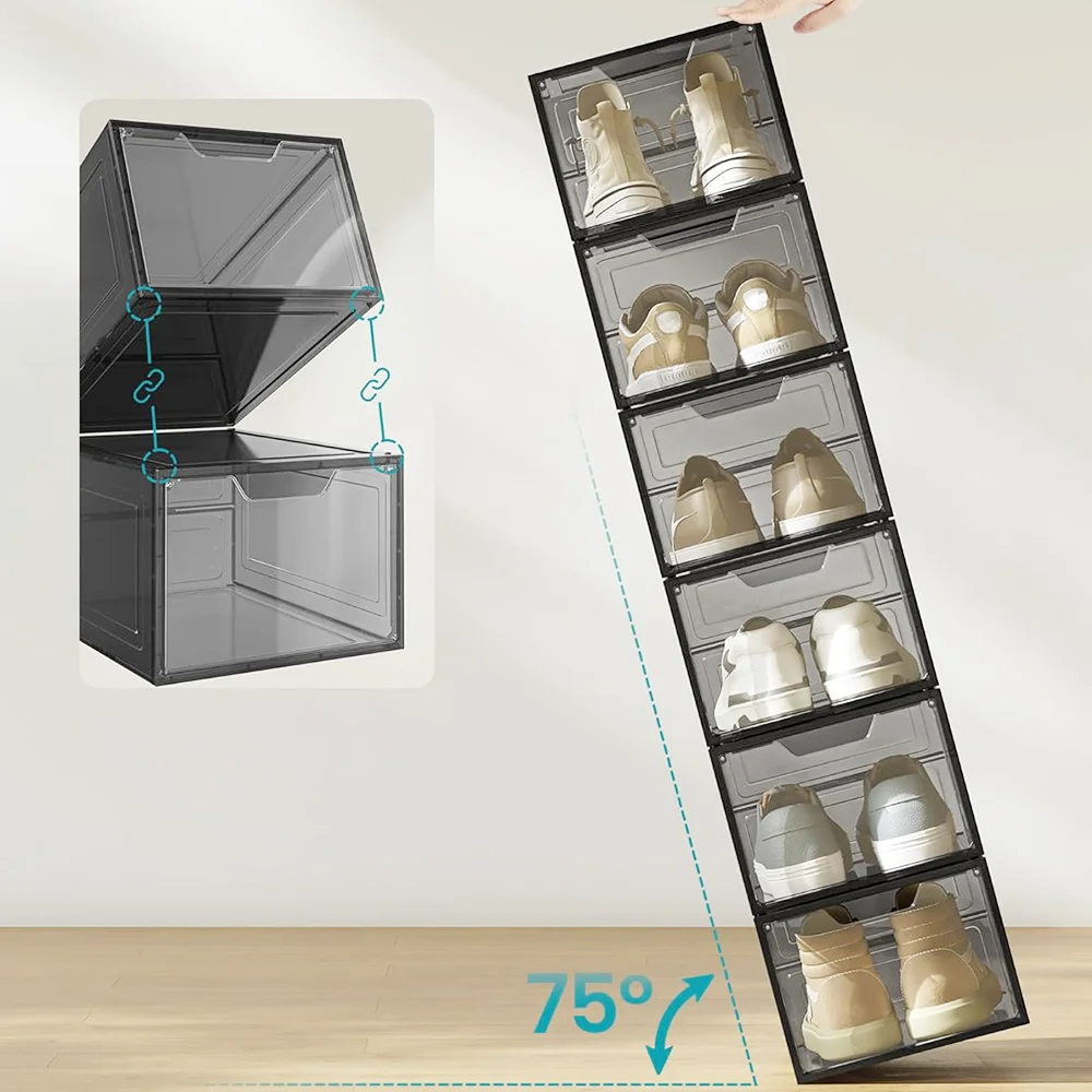 Stapelbare Schuhbox mit Magnetischer Tür Transparenter Kunststoff-Schuhhalter Staubdichter Sneaker-Aufbewahrungsorganizer DIY Schuhschrank – Detail 1