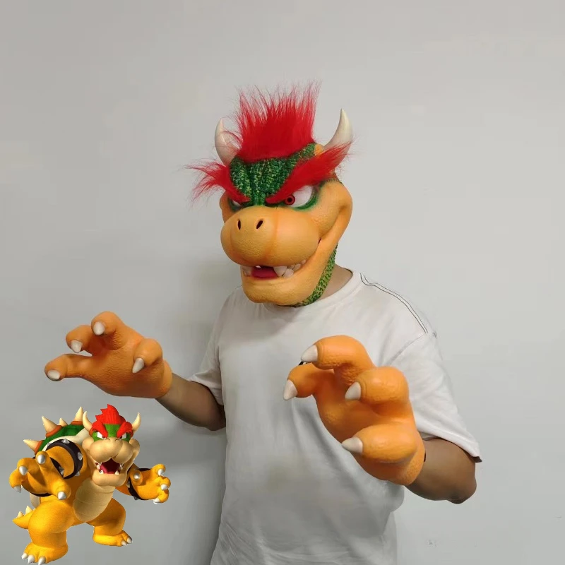 Super Marios Bros Bowser Puntelli Cosplay Maschera In Lattice Anime Maschere Per Feste Di Halloween Guanti Puntelli Per Costumi Per Adulti Accessori