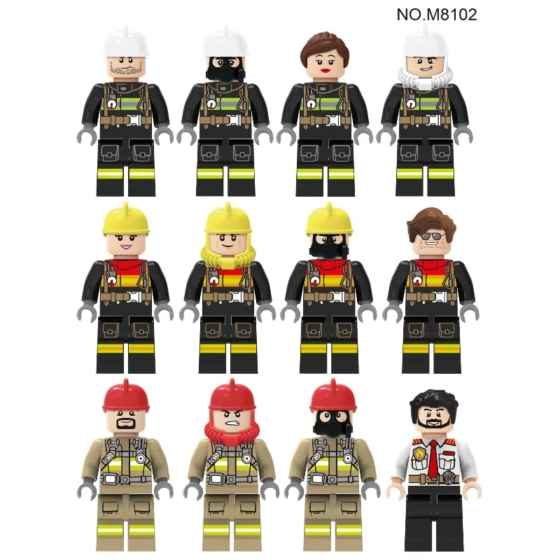 M8099 전문가용 인형, M8102 소방관 인형, M8104 레인보우 팀 어린이용 블록 장난감, 생일 선물.