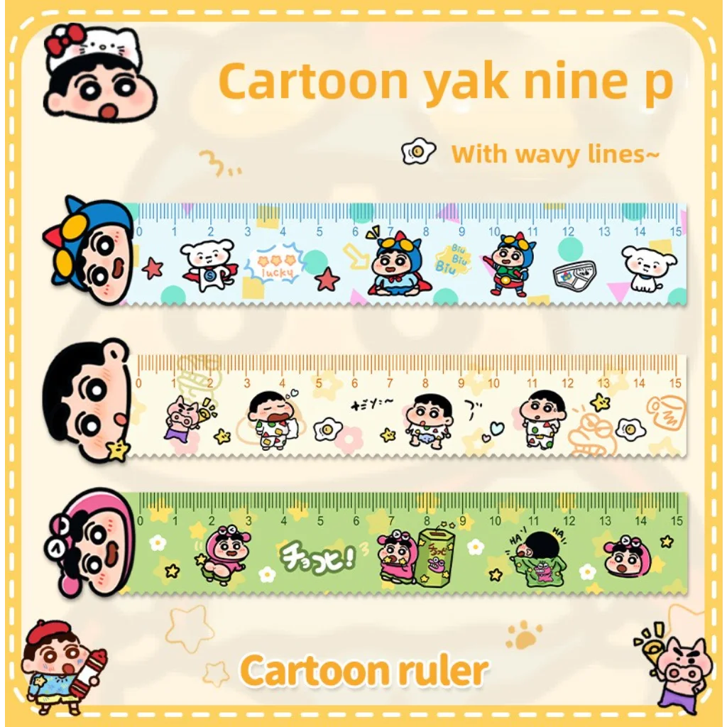 Righello da 15 cm di Crayon Shin-chan per Studenti, Ufficio, Scuola, Forniture per Disegno, Righello Ondulato, Personaggi Anime, Giocattoli in Acrilico