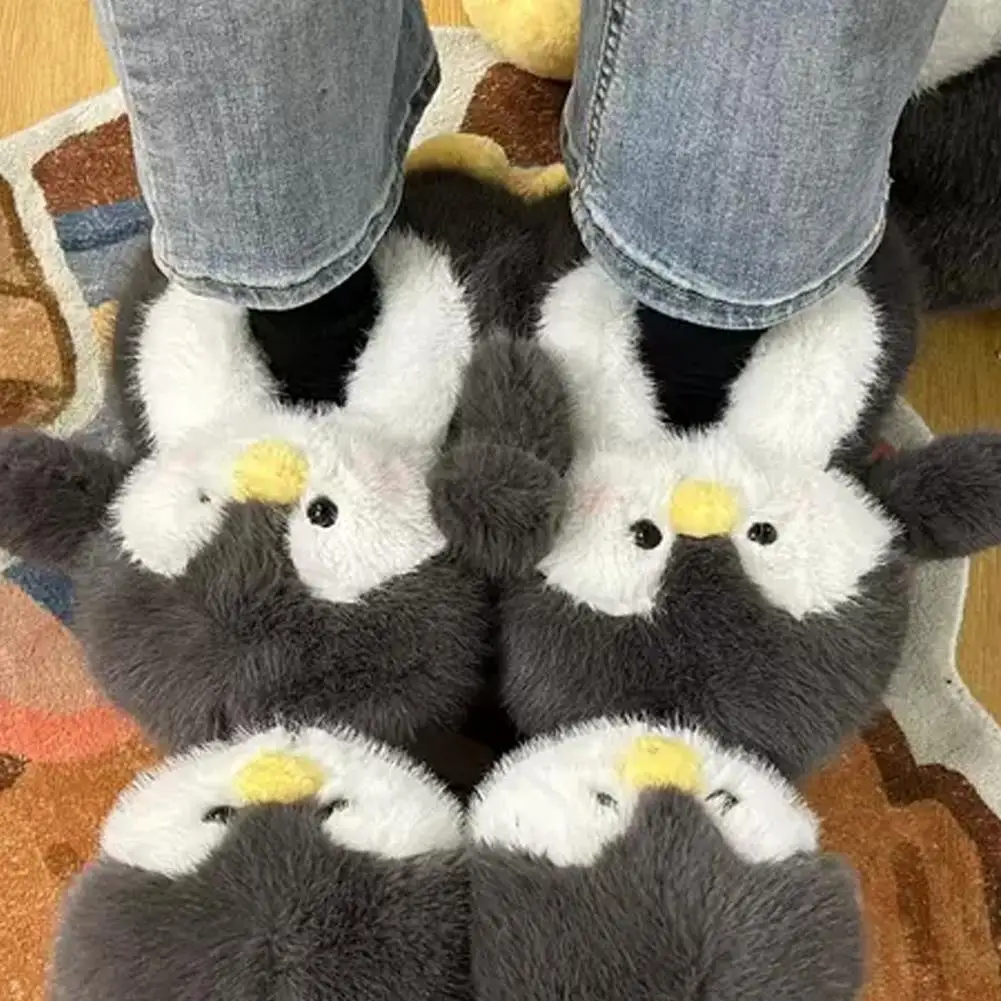 Cute Cartoon Penguin Chick Shape Plush Slippers Home Cotton Shoes Winter Kawaii Plush Non Toys House -Slip Women B0X9