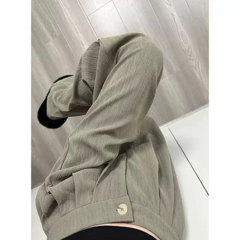 

Green Vintage Casual Wide Leg Pants Women Summer 2023 Baggy Y2k Streetwear Korean Fashion Loose Elegant Fluid Trousers