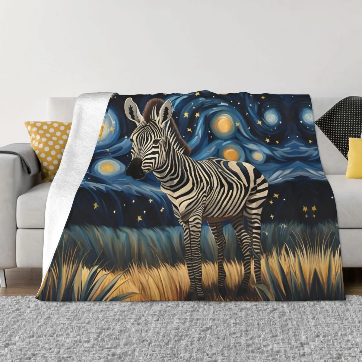 

Zebra Blanket Flannel Decoration The Starry Night Portable Home Bedspread