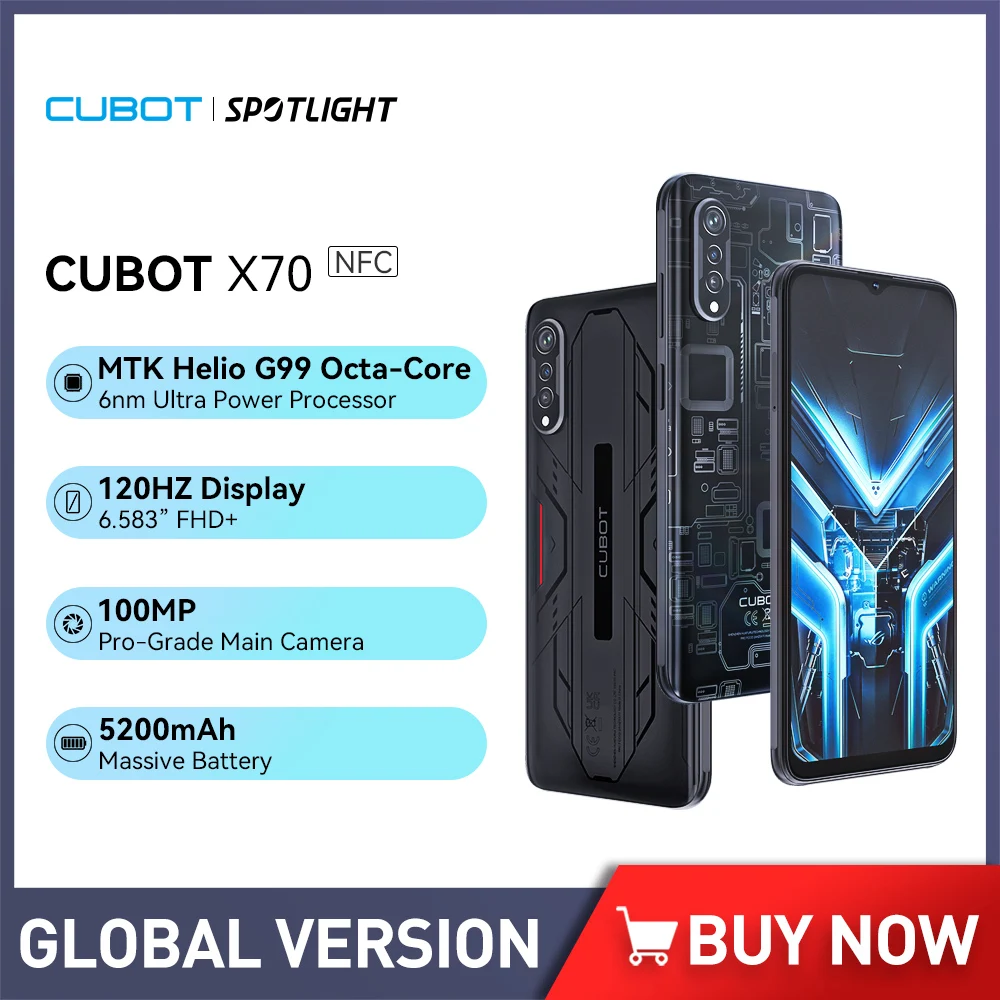 

Cubot X70 Helio G99 Smart Phone 13 6.583 Inch 120Hz Refresh 12GB RAM+256GB ROM 5200 mAh Battery 100MP Camera Mobile Phone NFC