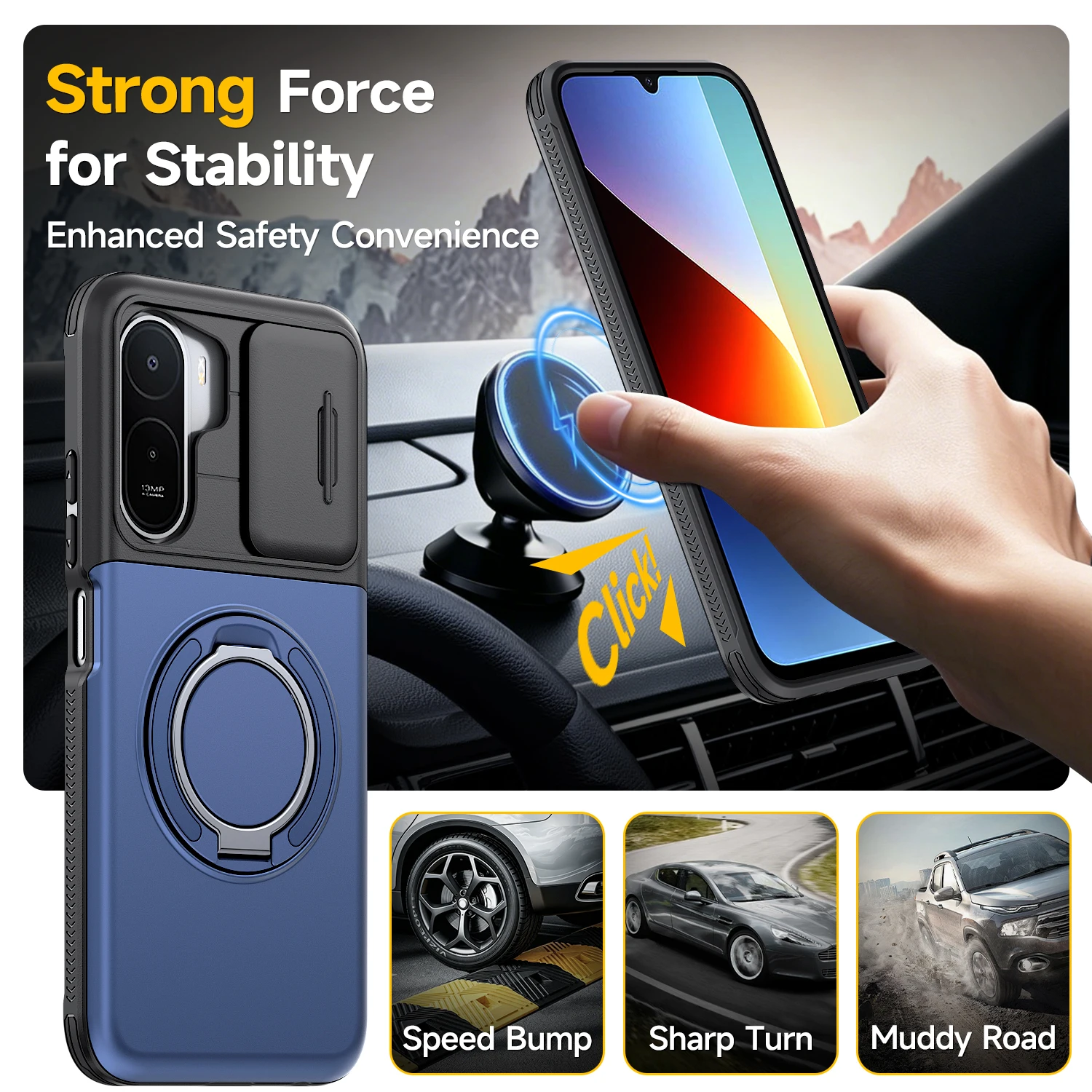 Magnetic Rotating Ring Bracket Case with Slide Camera Protection and Card Slot